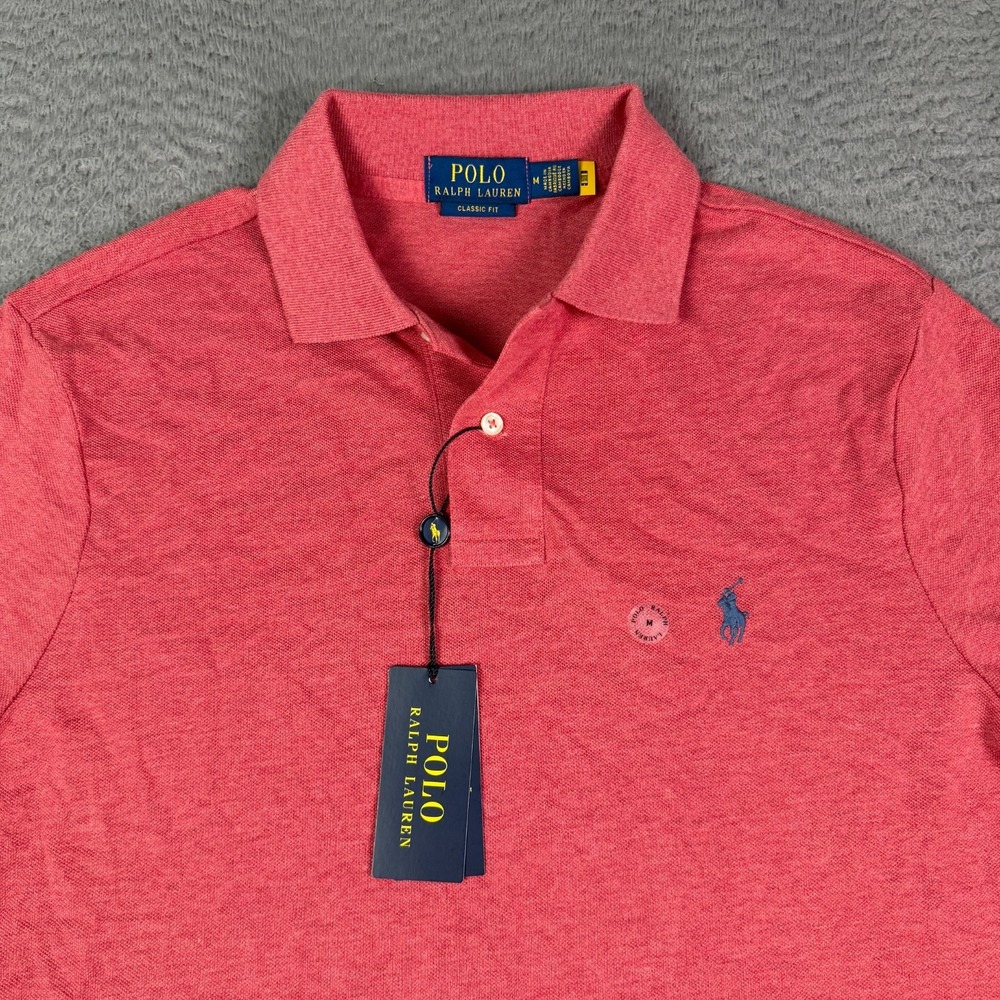 Polo Ralph Lauren Mesh Pique Polo Shirt Mens M Pale Red Classic Fit Pony NEW